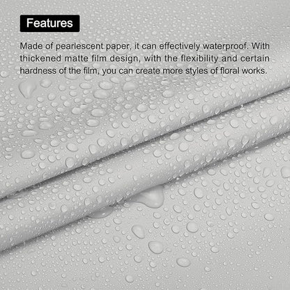 MECCANIXITY Pearlescent Film Flower Wrapping Paper 22.8x22.8 Inch Waterproof for DIY Crafts, Gift/Gift Box Packaging Pure Gray Pack of 10