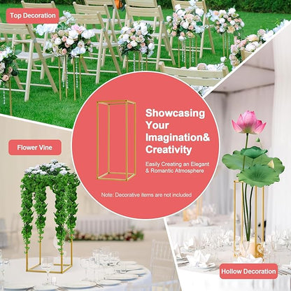 10PC 23.6" Flower Stand for Wedding Metal Cylinder Stands for Party Rectangular Gold Centerpieces Flower Vase Gold Pedestal Columns for Weddings Indoor Outdoor Flower Plant Stand Decoration