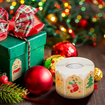 Zonon 720 Pieces Self Adhesive Christmas Gift Tag Xmas Kraft Name Tags Natural Kraft Xmas Stickers Paper Tags Labels for Christmas Decoration(Stylish Style)