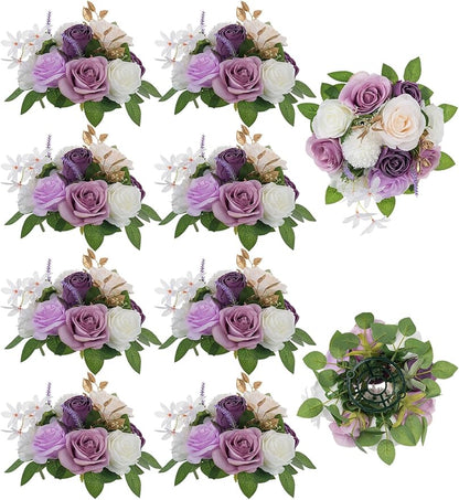 BLOSMON Artificial Flowers Ball Wedding Centerpieces 10 Pcs Lilac Rose Artificial Flower Center Pieces Decoration for Table Silk Kissing Ball Faux Floral Bouquet Arrangements for Home Party DIY Decor