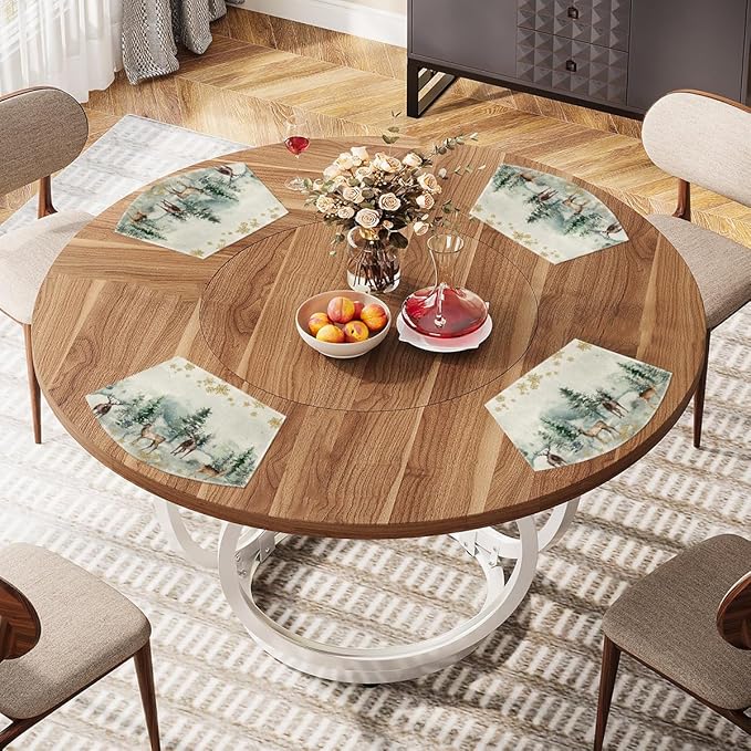 Artoid Mode Christmas Snowflakes Deers Wedge Placemats for Round Table Set of 4, Winter Seasonal Kitchen Dining Table Decoration for Indoor Party Home