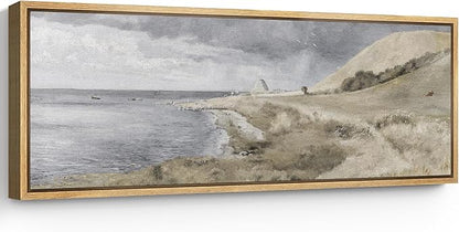 SIGNFORD Large Framed Canvas Print Wall Art Coastal Dunes Landscape Serene Seaside Illustrations Modern Art Relax/Calm Warm for Living Room, Bedroom, Office - 60"x20"