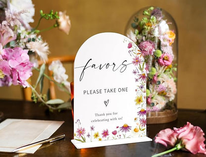 Favors Please Take One Sign for Wedding Table Decor, Wild Flower Arch Acrylic Wedding Signs for Reception, Floral Bridal Shower Engagement Party Decor for Baby In Bloom Baby Shower Decorations