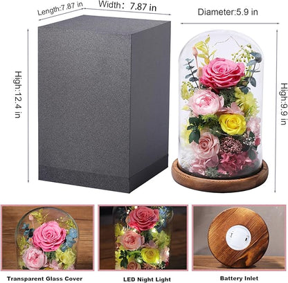 Flowers for Delivery Prime Preserved Flowers Rose in Glass Dome,Pink Rose Forever Flowers Birthday Gifts for Women Mom Grandma Friend for Her,Home Decor