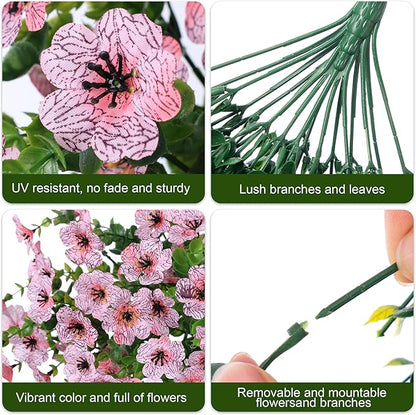 Artificial Faux Outdoor Outside Flowers Plants, 2 PCS Fake Silk UV Resistant Look Real Pink Daisy Trailing Vines for Front Door Porch Planter Urn Patio Balcony Decoration