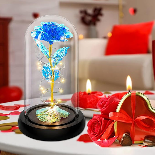 Childom Christmas Rose Gifts for Women,Birthday Gifts for Women Mom Christmas,Flowers for Delivery Prime,Blue Light Up Rose in A Glass Dome,Anniversary Rose Gift for Her Grandma Valentines Day
