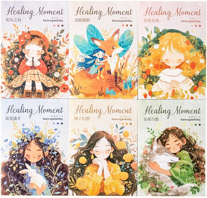 TIAMECH Healing Forest PET Stickers - 72 Pcs Strawberry Girl & Fantasy Flower Fox Wolf Design, Waterproof Sticker for Journaling & Scrapbooking, Junk Journal Supplies, Ephemera & DIY Crafts