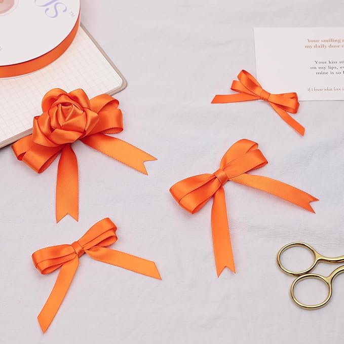 Premium Double Faced Satin Orange Ribbon, 1/4 Inch X 25 Yards, Perfect for Gift Wrapping, Crafts, Wedding Decor