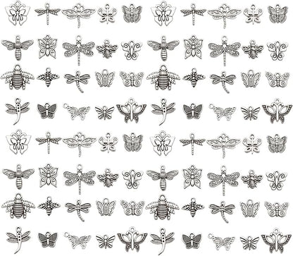 WOCRAFT 60pcs Antique Silver Butterfly Bracelet Charms for Jewelry Making Sets DIY Necklace Bracelet Keychain Crafting Charms Kit Craft Supplies (SN845)