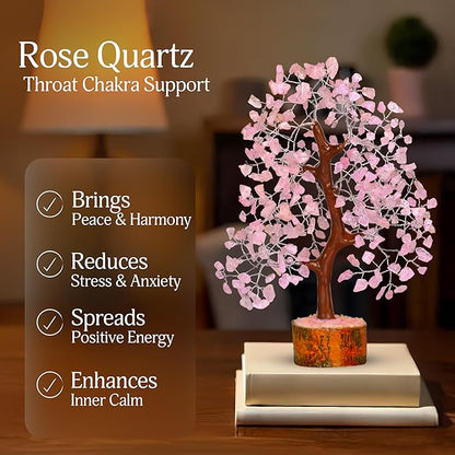 YATSKIA Rose Quartz Tree, Feng Shui Decor, Healing Crystal, Feng Shui Money Tree, Crystal Room Decor, 10-12 Inches