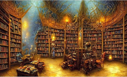 Medieval Fairytale Library Backdrop Vintage Bookshelf Backgrounds Cozy Bookcase Old-Fashioned Library Room Magical Books Photography Background Magic Books Theme Party Decorations Props 8x6ft