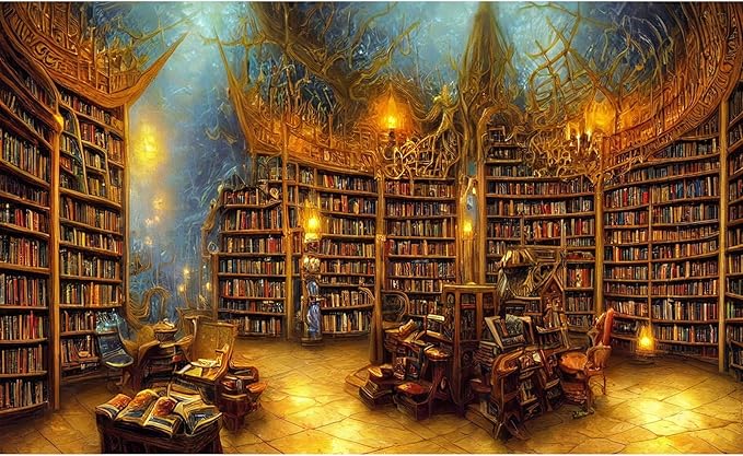 Medieval Fairytale Library Backdrop Vintage Bookshelf Backgrounds Cozy Bookcase Old-Fashioned Library Room Magical Books Photography Background Magic Books Theme Party Decorations Props 15x8ft