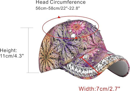 Bling Baseball Caps for Women, Rhinestone Summer Flower Baseball Hat, Adjustable Spring Fall Denim Sequin Jean Hat