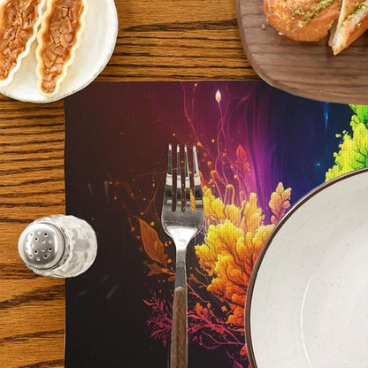 Placemats Set of 4 Abstract Colorful Tree Table Mats Linen Place Mats for Dining Kitchen Country Camp Farmhouse Decor 12x18 Inch