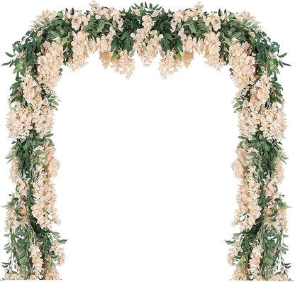 Duovlo 4Pcs 6.6Ft/Piece Imitation Silk Wisteria Garland Hanging Flower Vine for Home Outdoor Garden Ceremony Wedding Arch Floral Decor (Champagne)