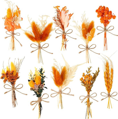 10 Pack Dried Flower Bouquets Mini Dried Flower with Stem Dried Embossing Natural Flower Bundles Artificial Flower Dried Floral Arrangement for Vase DIY Wedding Decor (Orange Series)