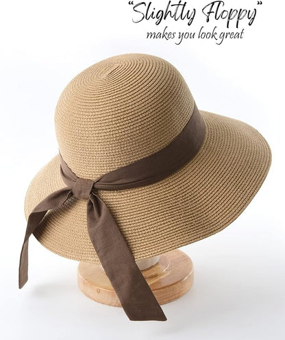 FURTALK Womens Beach Sun Straw Hat UV UPF 80+ Travel Foldable Brim Summer UV Hat
