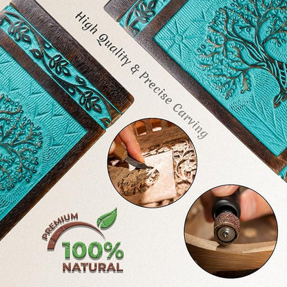 INTAJ Cremation Urn for Human Ashes - Wooden Urn Box for Ashes Handcrafted - Tree of Life Memorial Urn Funeral Cremation Urns (Teal Green, XX-Large (640lbs or 290kg))