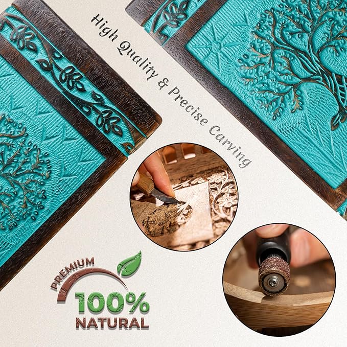 INTAJ Wooden Cremation Urns for Human Ashes - Large 180 lbs, Handcarved Tree of Life Design, Suitable for Men, Women, Mom, Dad - TSA Approved, Decorative Memorial Urn Box, Green