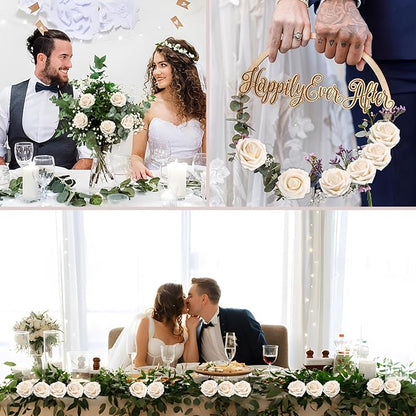 100PCS Champagne Artificial Flowers Roses Real Looking Foam Fake Roses with Leaves for DIY Wedding Bouquets Bridal Shower Centerpieces Party Decorations (Champagne, 100)