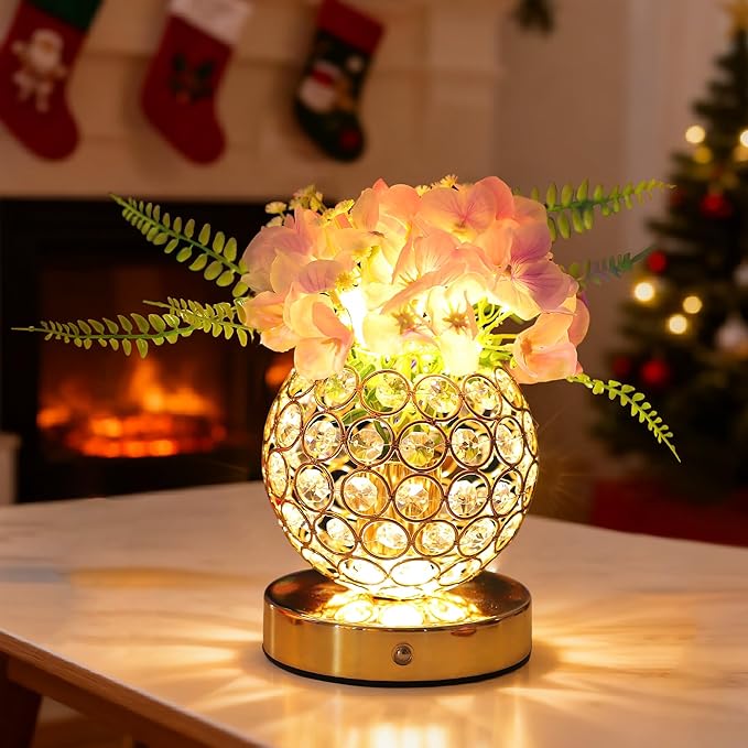 Pink Artificial Hydrangea Flower Lamp, 3 Color Dimmable Touch Control Night Light, Christmas Birthday Gifts for Women, Artificial Hydrangea Flower Table Lamp Decor for Bedroom Bar Coffee Shop Wedding