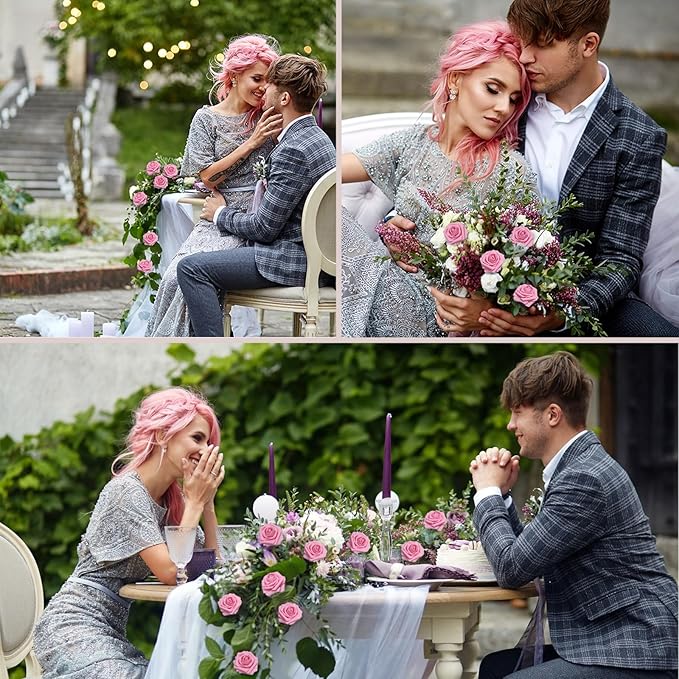 Artificial Flowers Dark Pink Roses 100PCS Real Looking Foam Fake Roses with Leaves and for DIY Wedding Bouquets Bridal Shower Centerpieces Party Decorations (Dark Pink, 100)