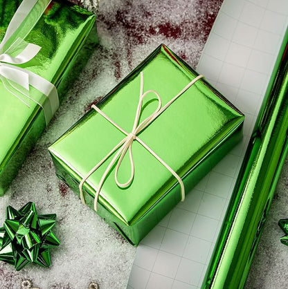 Merture Green Wrapping Paper Roll - 17 In X 33 Ft(46.5 sq.ft.) Metallic Green Solid Color Gift Wrap for Christmas, Fathers Day, Baby Shower, Gender Reveal Party, Hanukkah