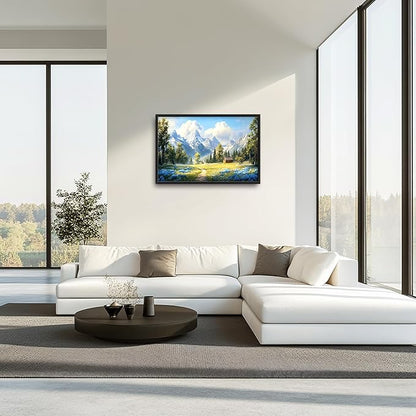 Mountain Large Wall Art Framed Wall Decor for Living Room, Countryside Wildflowers Pictures Oversized Canvas Print Painting Modern Extra Large Framed Artwork for Bedroom Office Home Decor 36"x24"
