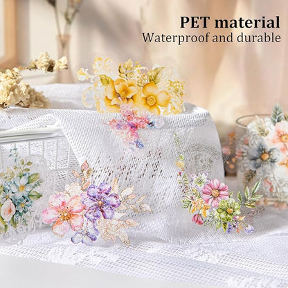 Floral PET Sticker Set, 60PCS Transparent Butterfly, Lace, and Flower Stickers for Scrapbooking, Journaling, Planners and DIY Crafts