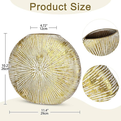 Gold Metal Vase for Home Decor – 11.4" x 10.2" Modern Decorative Vase for Pampas Grass, Artificial Flowers & Dried Bouquets – Elegant Textured Flower Vase for Living Room, Bedroom & Office