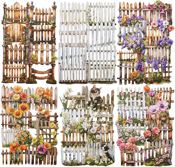 60Pcs Fence Cardstock Sticker Set, Farmhouse Style Decorative Stickers for Scrapbooking, Journaling, DIY Crafts, and Home Decor
