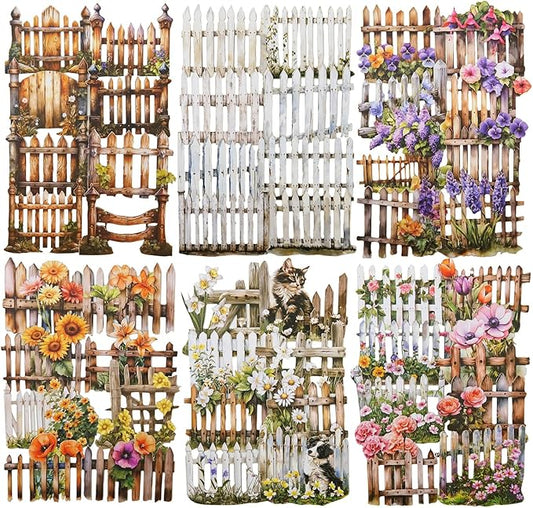 60Pcs Fence Cardstock Sticker Set, Farmhouse Style Decorative Stickers for Scrapbooking, Journaling, DIY Crafts, and Home Decor