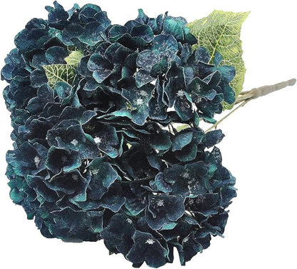 2Bouquets Artificial Fake Flowers Plants Silk Hydrangea Arrangements Wedding Bouquets Decorations Plastic Floral Home Kitchen Garden Party Festival Bar DIY((Dark Peacock Blue)