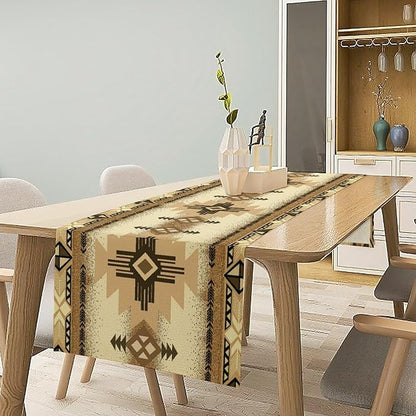 Aztec Table Runner Southwestern Ethnic Style Geometric Navajo Tribe Abstract Pattern Vintage Rustic Table Dinner Table Runner 13x90 Inch