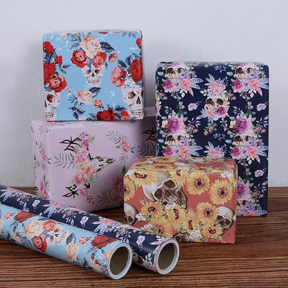 Aimyoo Purple Floral Wrapping Paper Jumbo Roll 17 in x 60 ft, Daylily Flower Gift Wrap for Wedding Birthday Bridal Shower
