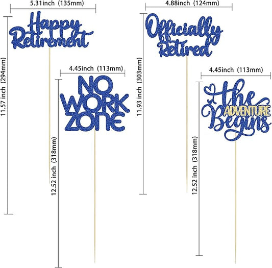 Ephlyn 16Pcs Happy Retirement Centerpiece Sticks Officially Retired Table Flower Centerpieces Sticks No Work Zone Floral Decorations for Farewell Birthday Party Centerpieces Supplies Blue