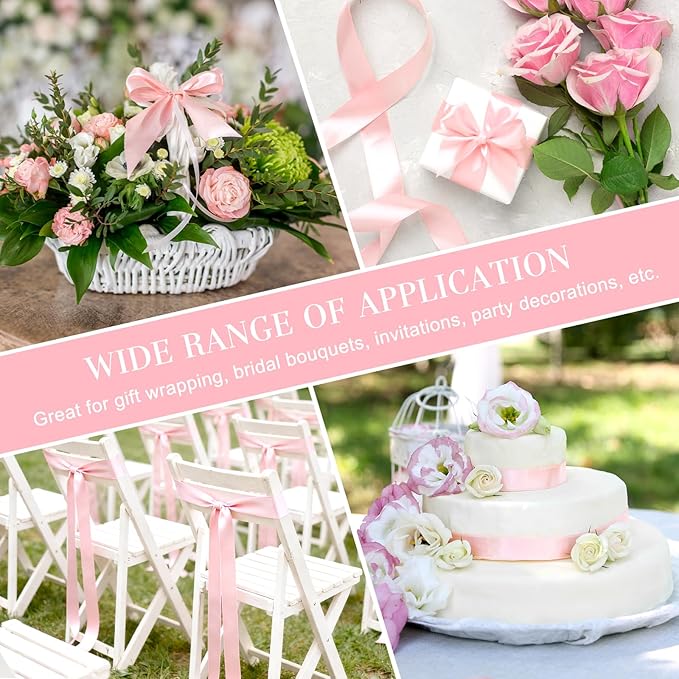 1-1/2 Inches 50 Yards Baby Pink Satin Ribbon, Solid Fabric Ribbon Roll for Flower Bouquets, Gift Wrapping, Wedding, Handmade Crafts