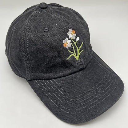 Cute Flower Hat, Elegant Floral Embroidered Adjustable Baseball Cap for Men Women, Gifts for Flower Lovers, Black