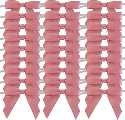 50pcs 2-1/2" Rose Gold Satin Ribbon Bows with Twist Ties Pink Satin Ribbon Bows for Candy Party Decoration Gift Packing Wrapping Accessories(2.5“,Rose Gold)