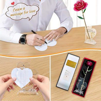 Sinvitron Gold Dipped Infinity Rose Forever Flower Decor, Resin Preserved Real Rose Birthday Gift for Women, Anniversary Present for Mom (Rose Red)