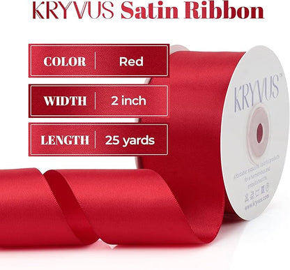 Red Satin Ribbon, Double Faced 2 Inch X 25 Yards Red Ribbon, Premium Satin Ribbon for Gift Wrapping, Crafts, Hair Bow Making, Sewing, Flower Bouquet, Wedding Party Decor