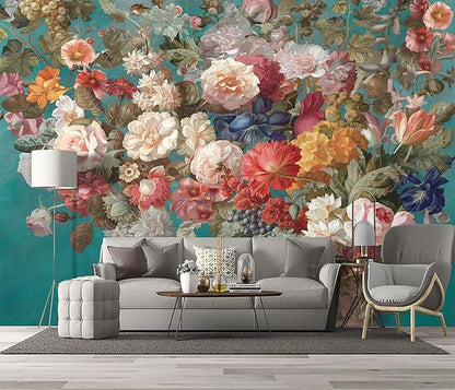 Floral Wallpaper Pink Peony murals Girls Bedroom Botanical Rose Flowers Leaf Aesthetic Room Decor Home Living Room tv Background Large Wall Mural - 183"x120" Not Peel and Stick