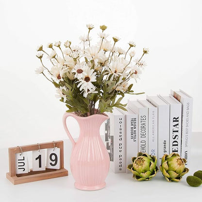 12pcs Gerbera Daisy Artificial Flowers 20 Inch Long Stem Artificial Daisy Mums for Home Décor Centerpiece Wedding Bridal Bouquet DIY(White)