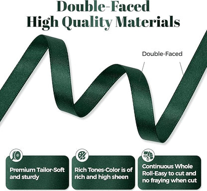 Hunter Green Satin Ribbon, Double Faced 3/8 Inch X 50 Yards Hunter Green Ribbon, Premium Satin Ribbon for Gift Wrapping, Crafts, Hair Bow Making, Sewing, Flower Bouquet, Wedding Party Decor