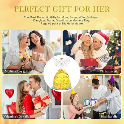 Preserved Flower Rose Gifts for Women, Forever Eternal Fresh Flowers in Glass Angel Figurines Flowers for Delivery Prime for Grandma Mom Sister Her Wife on Mothers Day Birthday Christmas