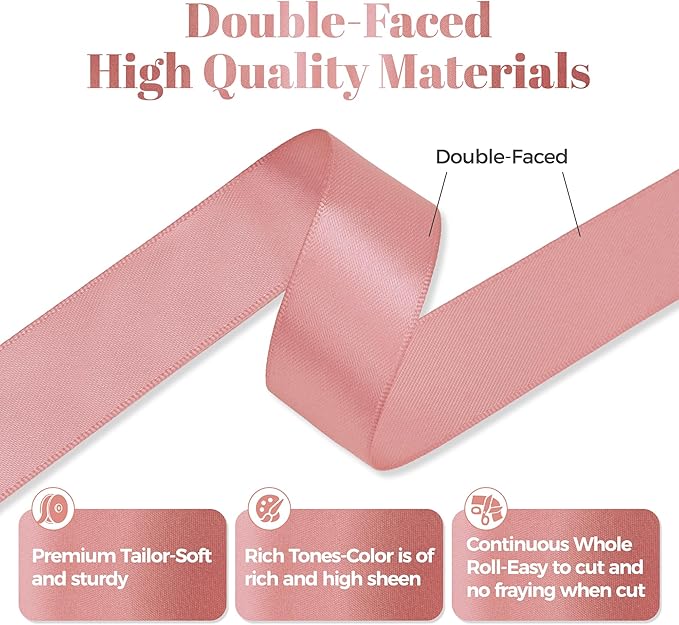 Rose Gold Satin Ribbon, Double Faced 7/8 Inch X 25 Yards Rose Gold Ribbon, Premium Satin Ribbon for Gift Wrapping, Crafts, Hair Bow Making, Sewing, Flower Bouquet, Wedding Party Decor