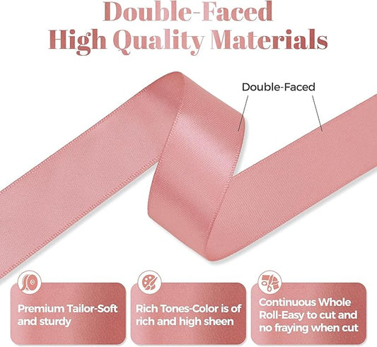 Rose Gold Satin Ribbon, Double Faced 7/8 Inch X 50 Yards Rose Gold Ribbon, Premium Satin Ribbon for Gift Wrapping, Crafts, Hair Bow Making, Sewing, Flower Bouquet, Wedding Party Decor