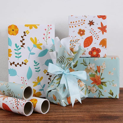 Aimyoo Blue Floral Wrapping Paper Jumbo Roll 17 in x 60 ft, Daylily Flower Gift Wrap for Wedding Birthday Bridal Shower