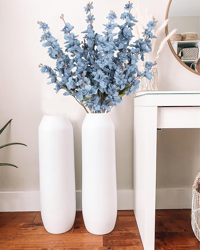 6PCS Delphinium Artificial Flower Lifelike Silk Larkspur Flowers Plant 35.43" Long Stem Blossoms Fake Flowers for Tall Vase Floral Arrangements Home Table Wedding Decor(Dusty Blue)