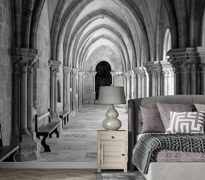 Eierme-Vaulted Ceiling Inside The Monastery, Panoramic View of Beautiful Arcades Peel and Stick 137" x 102"